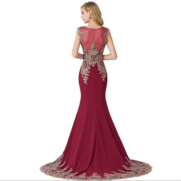 Long Prom Sequin Mermaid Embellished Burgundy - Picture 2 of 8